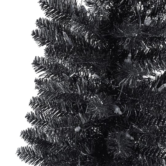 6ft. Pre-Lit Black Tinsel Artificial Tree, Clear Lights